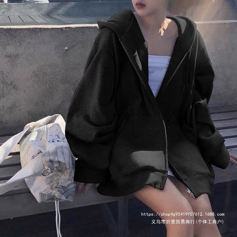 Lazy-style hoodie jacket, new autumn and winter zip-up cardigan, versatile, popular online style, loose plus size trench coat for women.