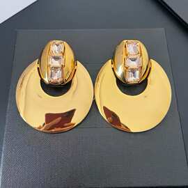欧美法式几何图案设计耳夹杨树林时尚复古个性夸张水晶耳环无耳洞