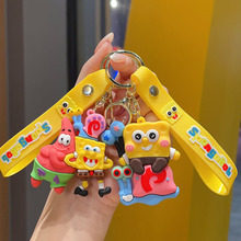 创意卡通连体海绵宝宝钥匙扣海洋动物汉堡派大星蟹老板钥匙链批发