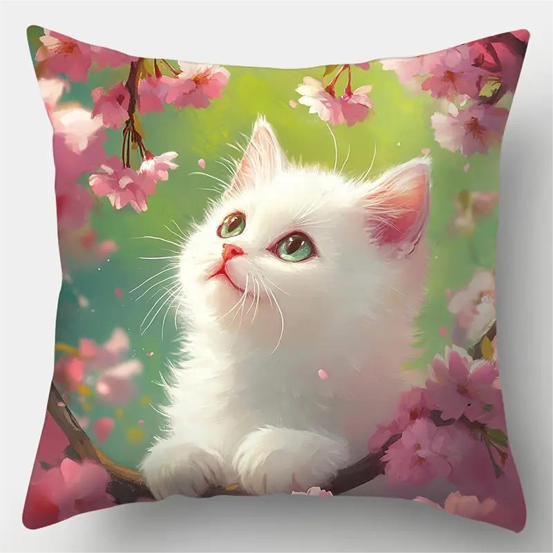80g Weight Pillow Cases Home Textiles & Decor Type Polyester Material Cat Pattern Cute Style Cute Cat Polyester Pillow Cases Couch & Sofa Decor 15