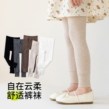 2024秋冬新款薄绒竖条纹儿童连裤袜加绒纯色女童连裤袜保暖打底袜