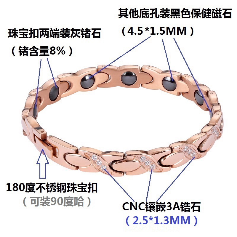Hot-Selling Jewelry in Stock: Stainless Steel Women's Bracelet, Non-Fading White Zircon Titanium Steel Magnetic Bracelet, Light Luxury and High-End Feel