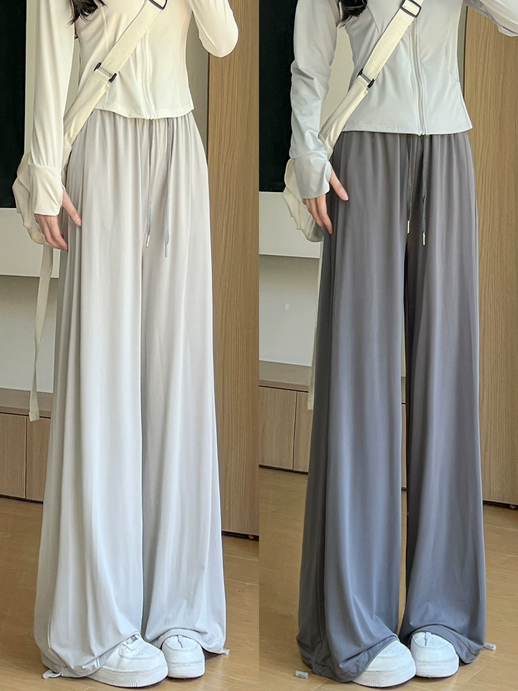 Серые льняные солнцезащитные брюки для женщин, лето 2025, новые, высокая талия, свободные, драпированные, повседневные, ветрозащитные, быстросохнущие, широкие.