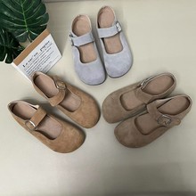 泡芙面包玛丽珍鞋女2025新款磨砂皮圆头一字带森系勃肯防滑内增高