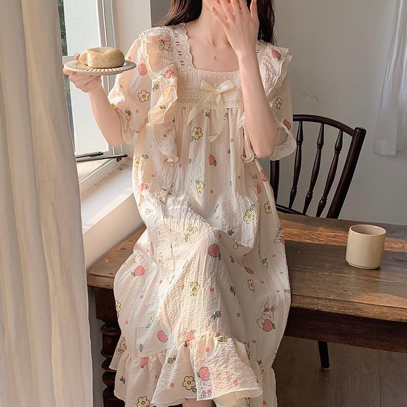 Camisón de verano de dibujos animados de las mujeres lindo dulce en línea celebridad manga corta estilo princesa pijamas verano homewear de las mujeres puede salir