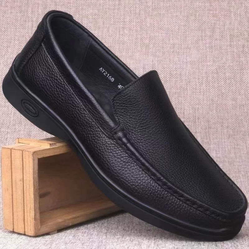 Кожаная обувь, мужская обувь, повседневная обувь без шнуровки, четырехсезонные туфли-бини на мягкой подошве, мужская обувь, дышащая кожаная обувь, туфли для папы.
