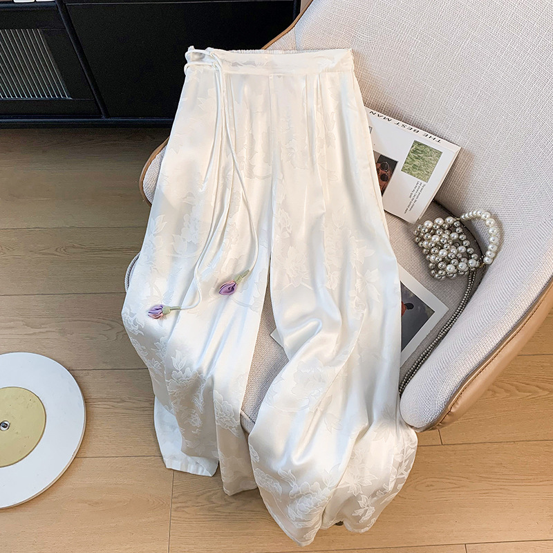 Real Shot New Chinese Style Retro Heavy Industry Jacquard Ethnic Style Fresh Lace Pendant Fashion All-match Wide Leg Pants