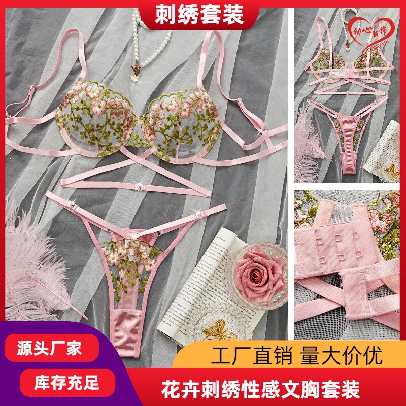 Cross-Border Hot New Embroidered Sexy Lingerie European and American Fashion Sexy Bra Set Aliexpress Temu