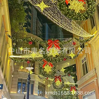 街道上空彩灯 月亮灯 雪花星星灯 鲸鱼灯 花灯 图案造型 轮廓灯带