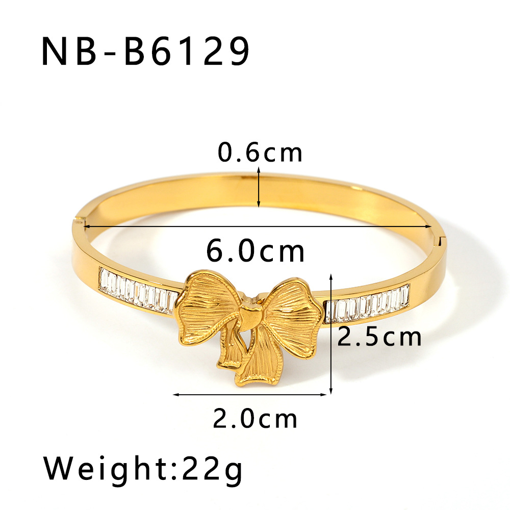 16g Weight 304 Stainless Steel Pendant Material Bangle Classification 304 Stainless Steel Chain Material Elegant Classic Style Streetwear Heart Shape Bow Knot 304 Stainless Steel Bangle In Bulk