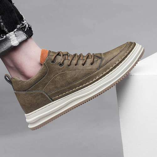 Men's trendy Korean style autumn invisible inner height increasing men's shoes round toe shallow mouth men's casual shoes high top black sneakers