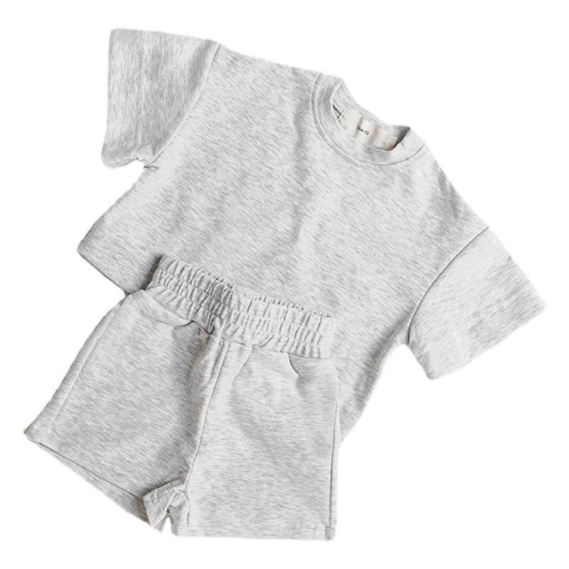 Новый Детский костюм с короткими рукавами и шортами в стиле ins, летняя однотонная мягкая Спортивная футболка, комплект из двух предметов