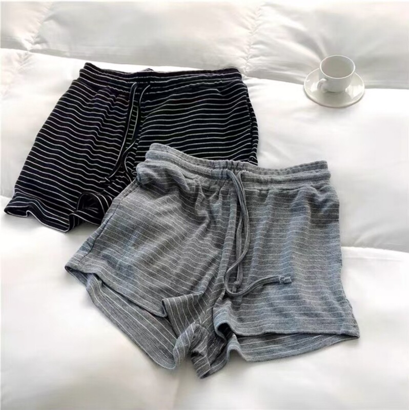 Soft Waxy Skin-Friendly Modal Cotton Knitted Striped Casual Home Shorts Pajama Pants Women's Sports Base Boxer Hot Pants Trendy