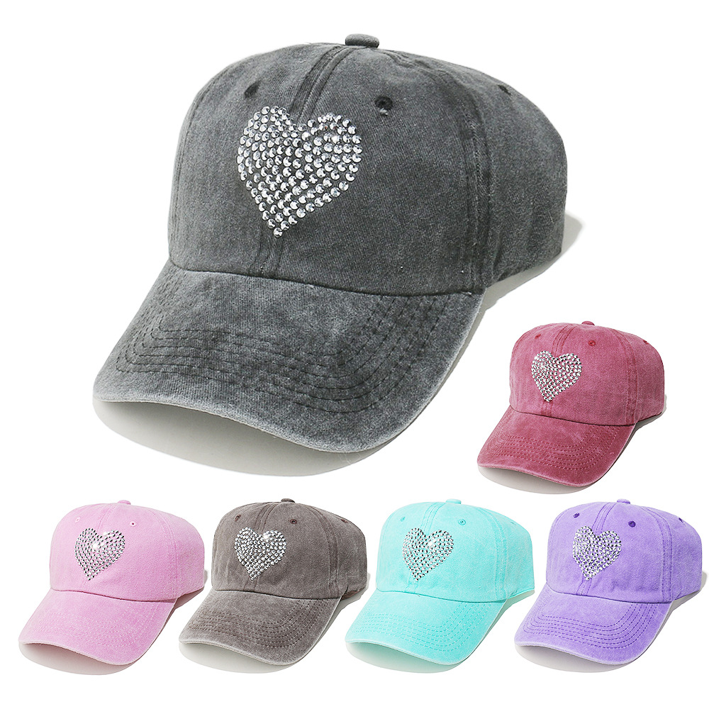 2026春夏新款遮阳太阳帽跨境亚马逊Temu水洗棉爱心烫钻棒球帽子女