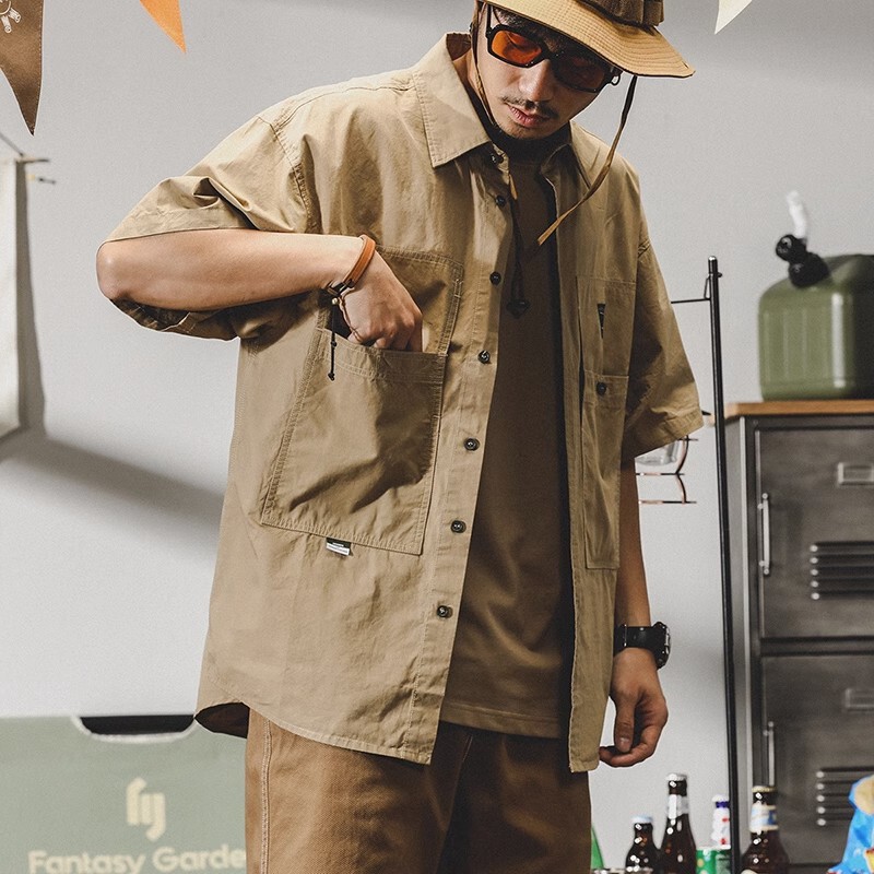 American Style Workwear Short-sleeved Shirt Men's Summer Thin Loose Mountain Outdoor Commuter Men's Ami Khaji Shirt Men's