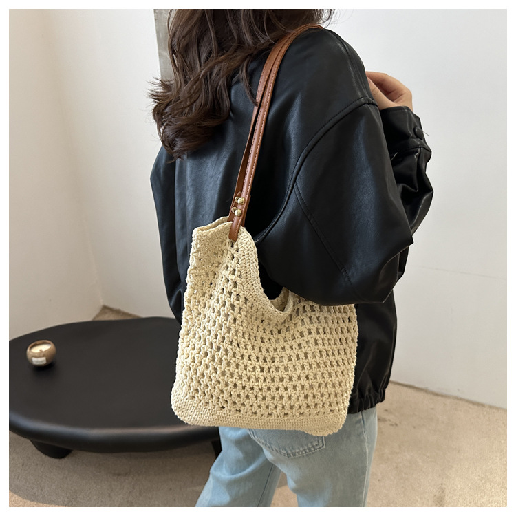 Artistic and retro hand-woven bags, casual cotton thread single-shoulder bags, tote bags, woolen bags, shopping bags for women undefined
