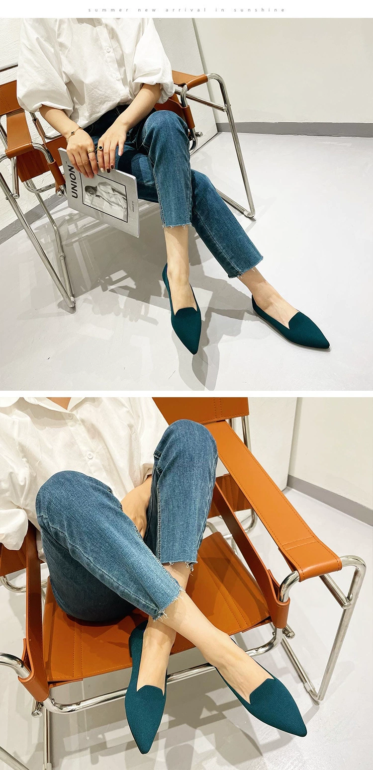 2021 Woman Shoes Flat New Fashion Summer Autumn Shallow  Flying Knitting Shoes Pointed Toe Flats Knit Shoes best women's flats for wide feet