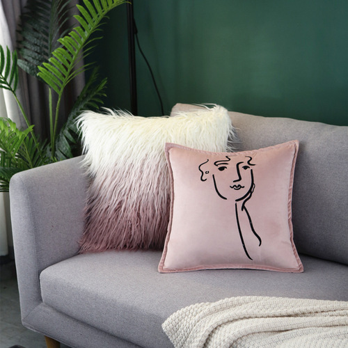 Pink group pillow case ins long hair cushion sofa cushion office lumbar pillow cushion sofa houndstooth pillow case