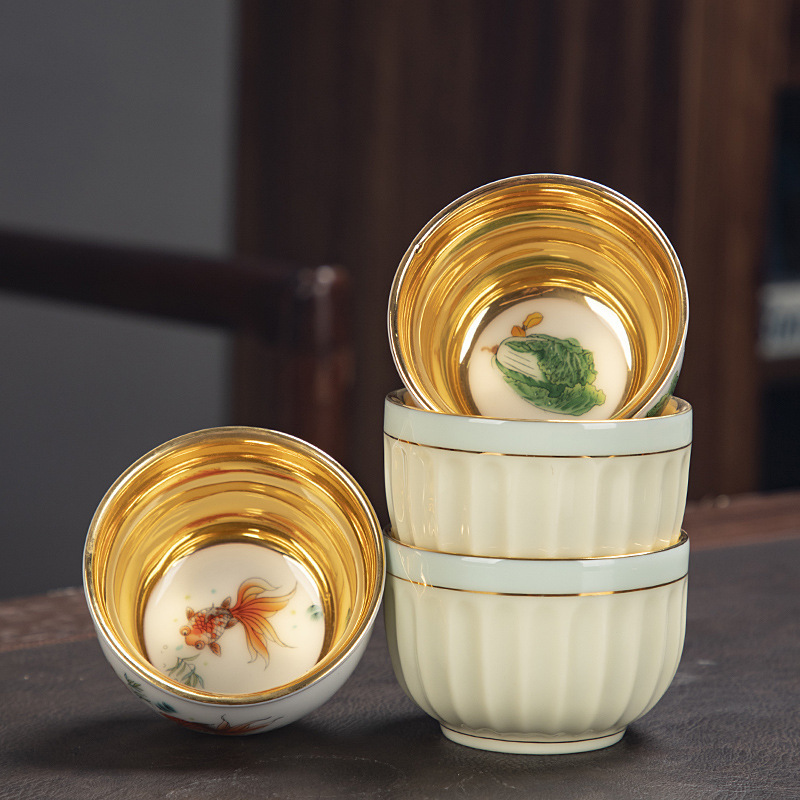 Ceramic Master Cup creative kung fu tea set Tea Cup 24k gold high-end light luxury tea cup Jianzhan personal tea cup