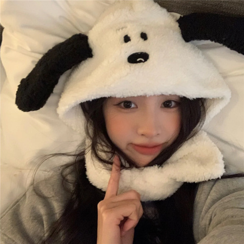 Korean ins style cute puppy ear protection hat Lei Feng hat autumn and winter students versatile warm plush hat