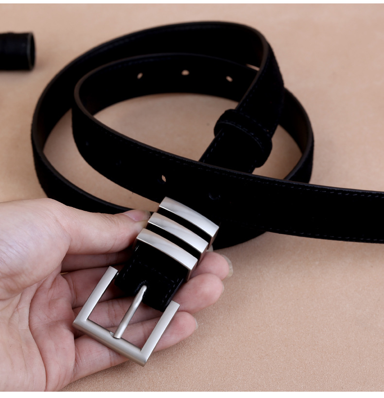 Solid Color Pattern Simple Style Solid Color Alloy Cow Suede Leather Plating Women's Leather Belts