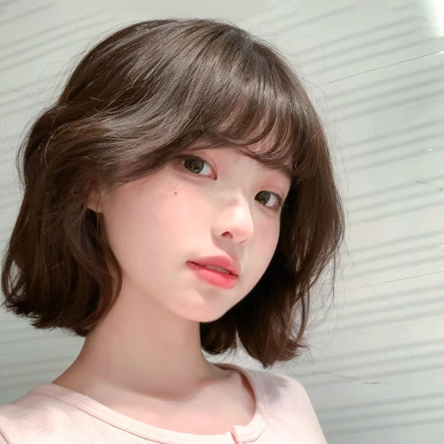 Xingcheng Popular Wig Women's Cold Brown Short Hair Fashion New Short Curly Hair Round Face Hairstyle Full Head Wool Roll