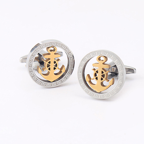 Titanium steel hollow advanced two-color cufflinks men's French shirt anchor coconut tree cufflinks tree of life shape cufflinks