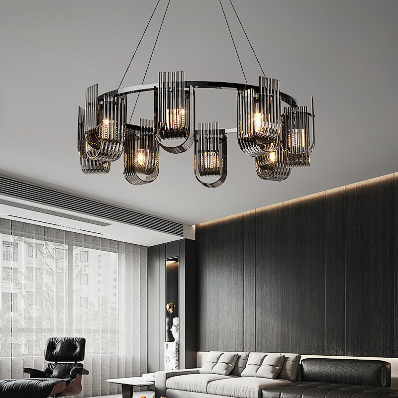 Lámpara de la sala de estar minimalista italiana, lujo moderno, simple y ligero, restaurante nórdico, estilo de diseño de villa redonda, lámpara de vidrio