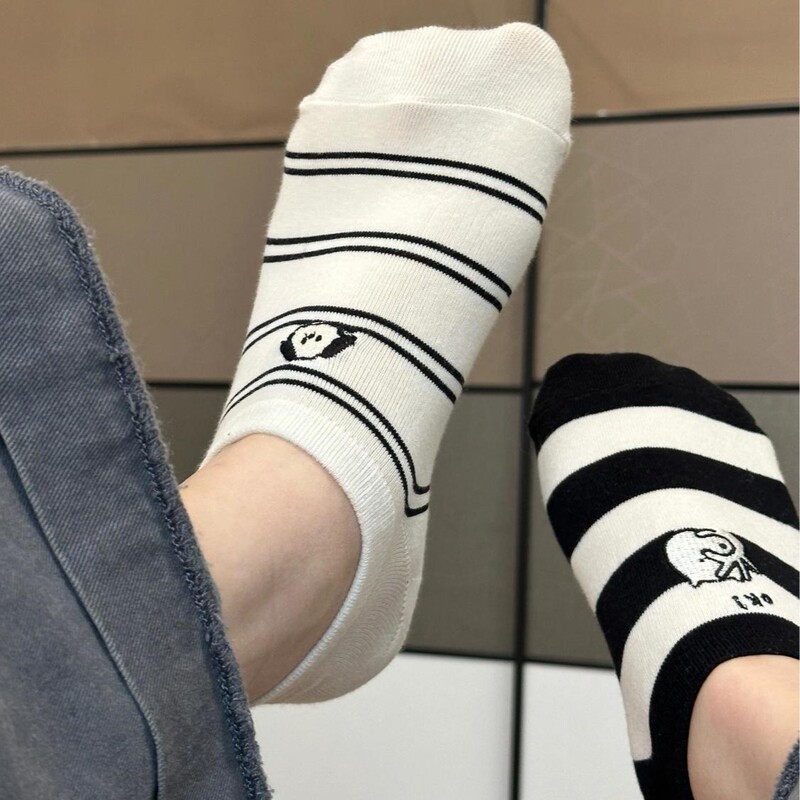 Korean Version Ins Fashion Versatile Dongdaemun Designer Puppy Embroidery Low-Cut Spring Summer Polka Dot Boat Socks Trendy