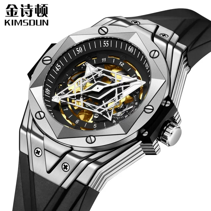 金诗顿品牌抖音直播爆款时尚男士全自动机械手表硅胶防水运动手表