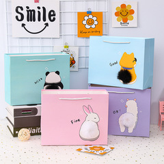 ins風跨境外貿毛球動物禮品袋 白卡手提袋服裝購物紙袋子批發