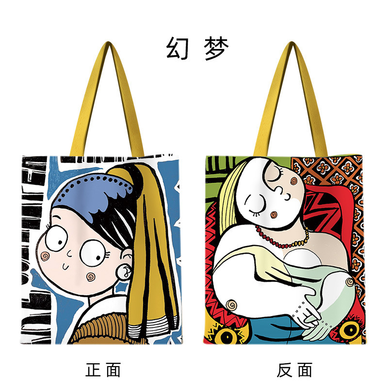 中国風故宮名画キャンバスバッグ大容量ショッピングバッグ学生文創百合かばん蘭亭序瑞鶴図|undefined