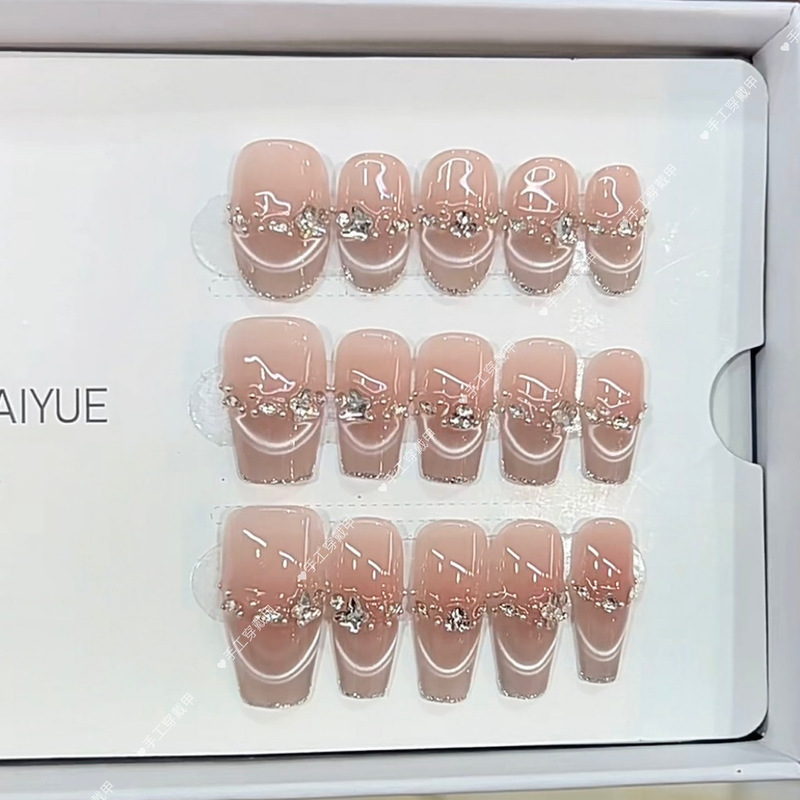 Nai Zi Pure Handmade Phototherapy Wearable Nails Libra Wholesale Finished Product Reusable Detachable Nail Patches