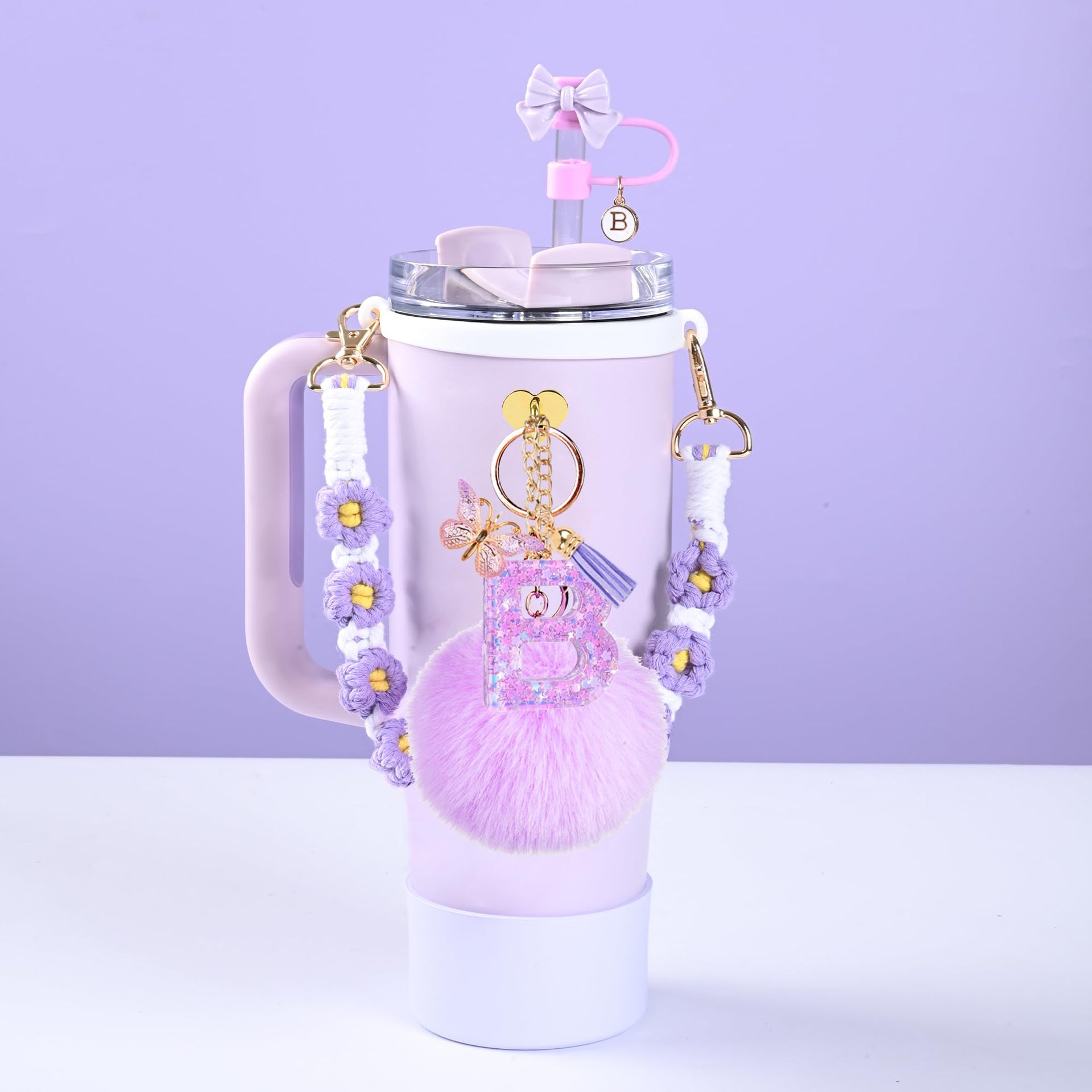 Hot sale Stanley Cup accesorios set 10mm cubierta de paja letras mariposa cadena bola de silicona cubierta de taza