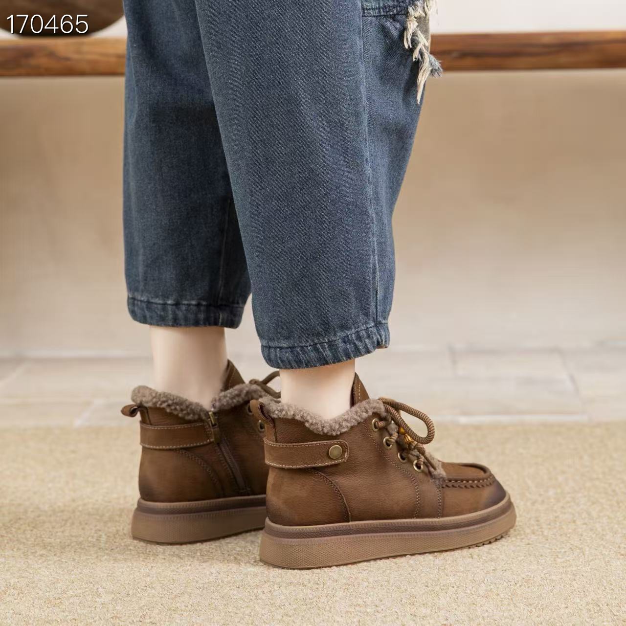 Boot nữ cổ cao ôm bắp chân mũi tròn đế dày phong cách Hàn Quốc — màu nâu, Cà phê sâu chi tiết 4