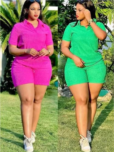 Free Shipping Cross-border Amazon: Stylish & Casual Solid-Color Women's Short-Sleeve Suit—Loose Fit, Perfectly Versatile for Europe and America