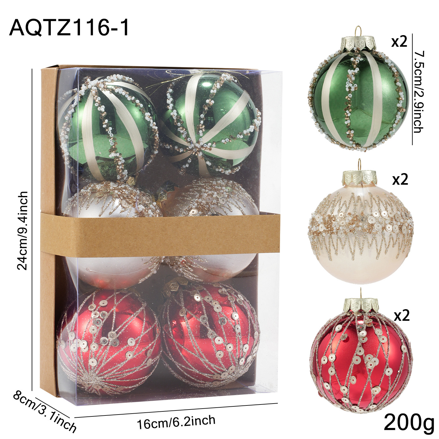 Nuevo producto 8CM bolas de Navidad en caja de color bolas de polvo adhesivo sequilla de plástico árbol de Navidad colgante decoración