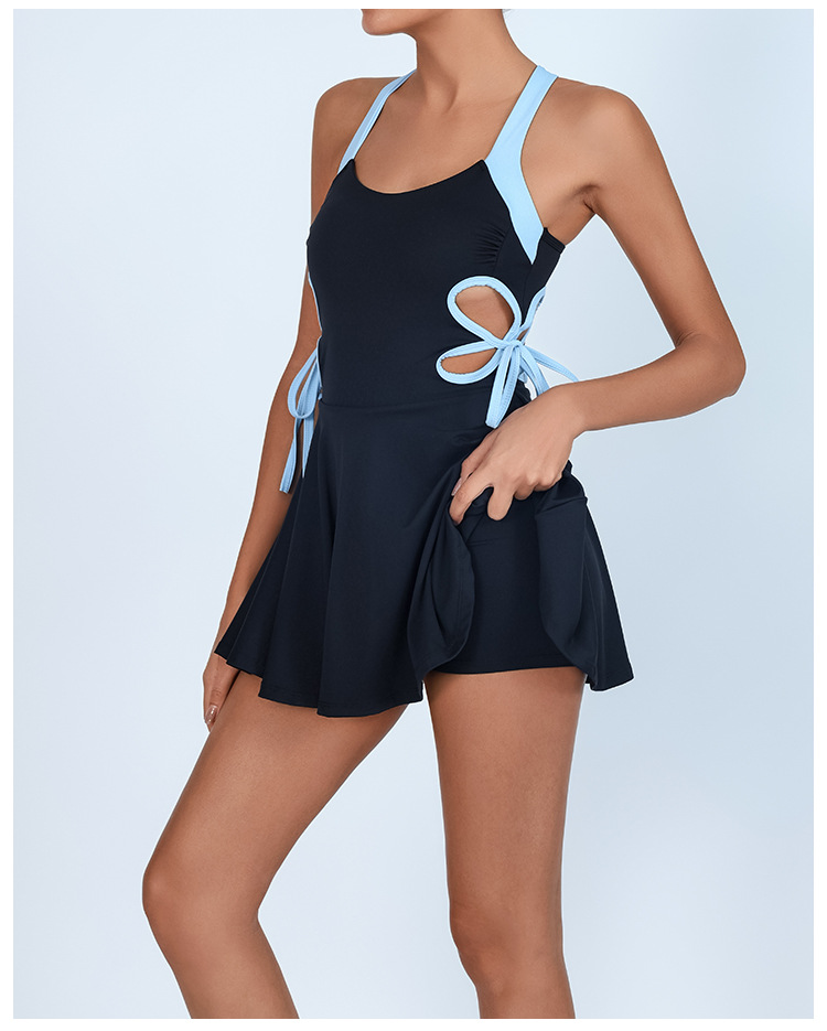 Vesta de tenis, comercio exterior, yoga transfronterizo, vestido con almohadilla de pecho, hueco con leggings, falda de fitness anti-desvanecimiento