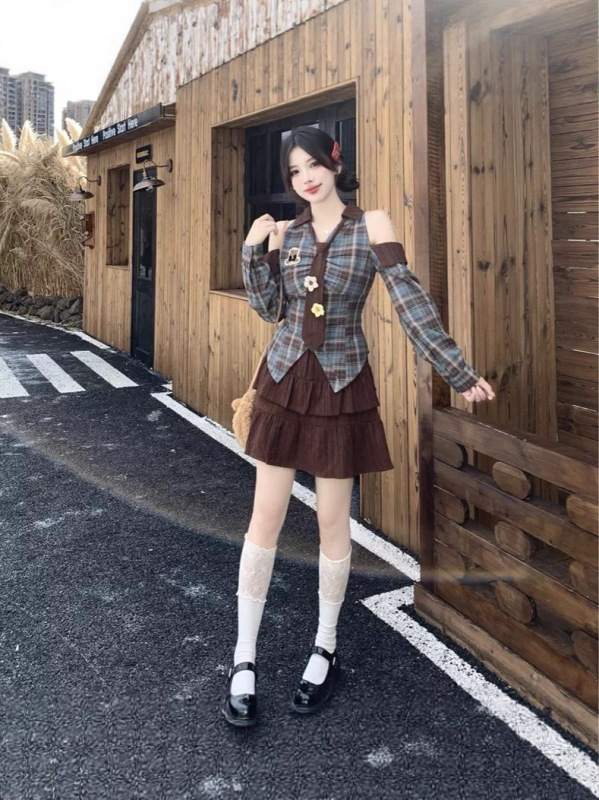 法式学院风格子连衣裙女2025早秋季新款时尚复古收腰显瘦减龄短裙|undefined