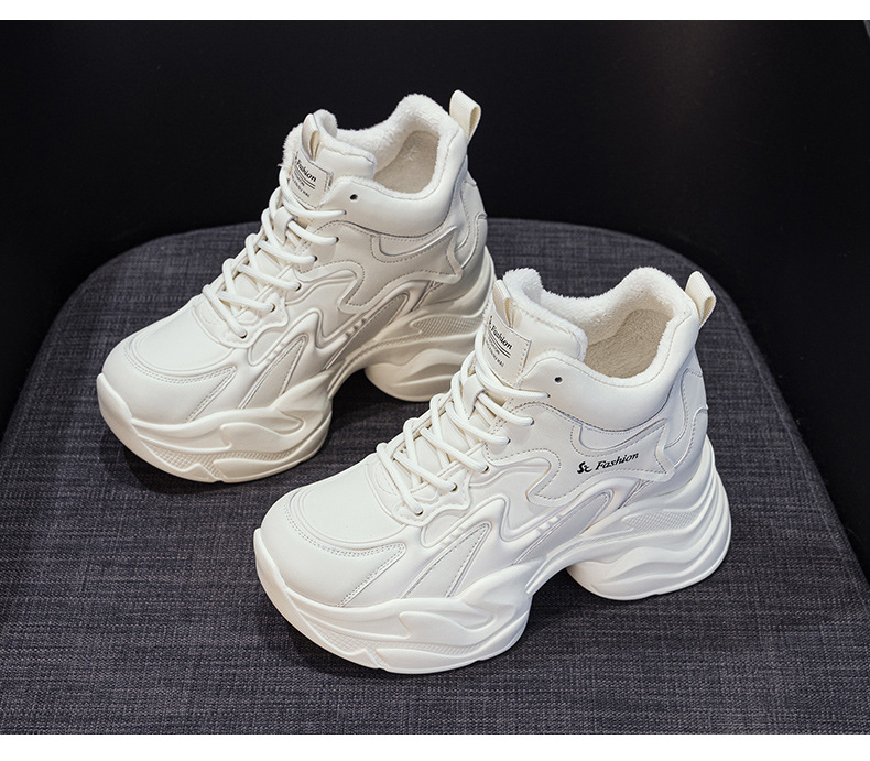 Giày sneaker nữ đế dày tăng chiều cao phong cách thể thao — Đen lót lông 5351-1, Đen lót đơn 5353, Be lót lông 5351-1, Be lót đơn 5351 chi tiết 35