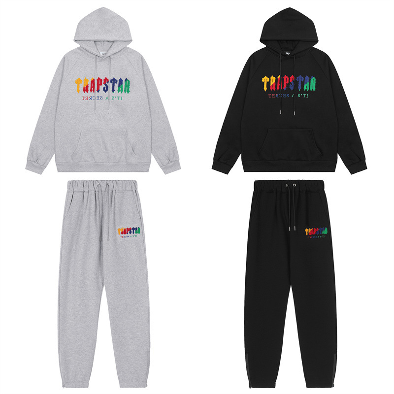 Marca de moda europea y americana trapstar Arco Iris gradiente color toalla bordado lana forrado hombres y mujeres pareja traje de ocio de calle