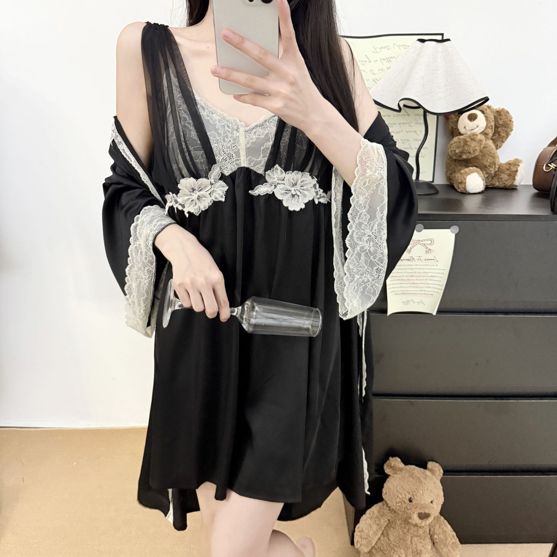 Yase【Sweetheart Lady】French New Mesh Nightgown Sexy Summer Pure Lust Style Lace Princess Palace Style