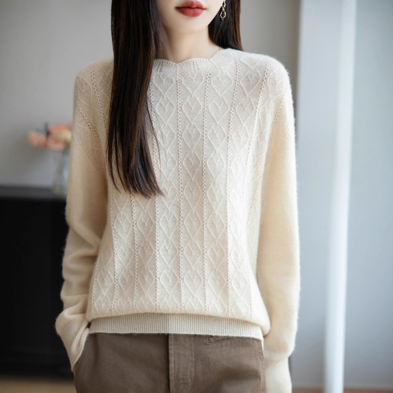Seamless One-Line Ready-To-Wear Autumn and Winter New Lotus Leaf Collar Sweater Women's Loose Inner Round Neck Knitted Bottoming Shirt Long Sleeves
