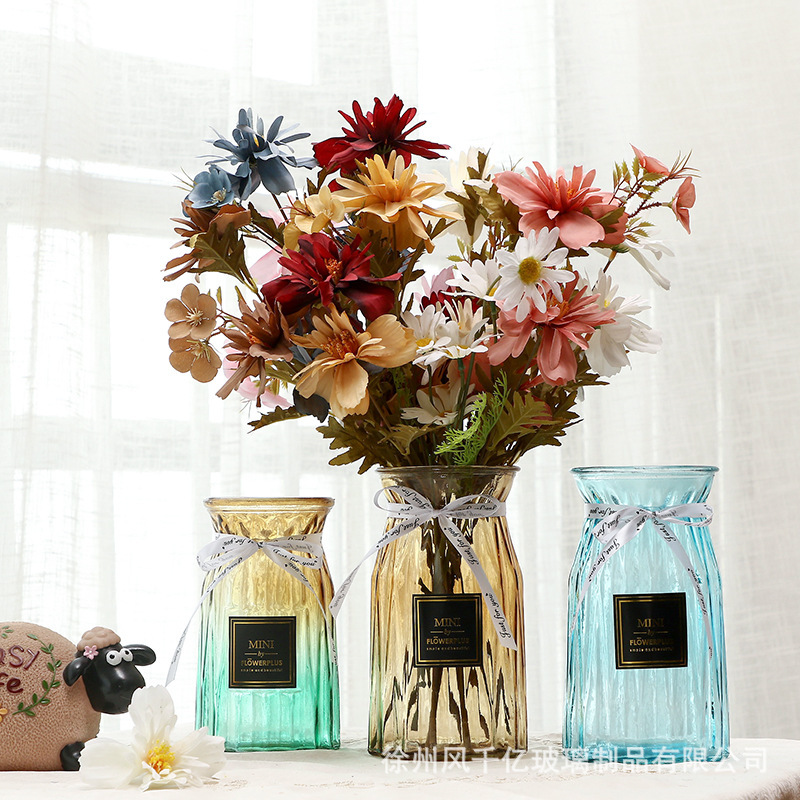 批发彩色透明折纸玻璃花瓶竖楞客厅装饰摆件水培插花花器简约现代