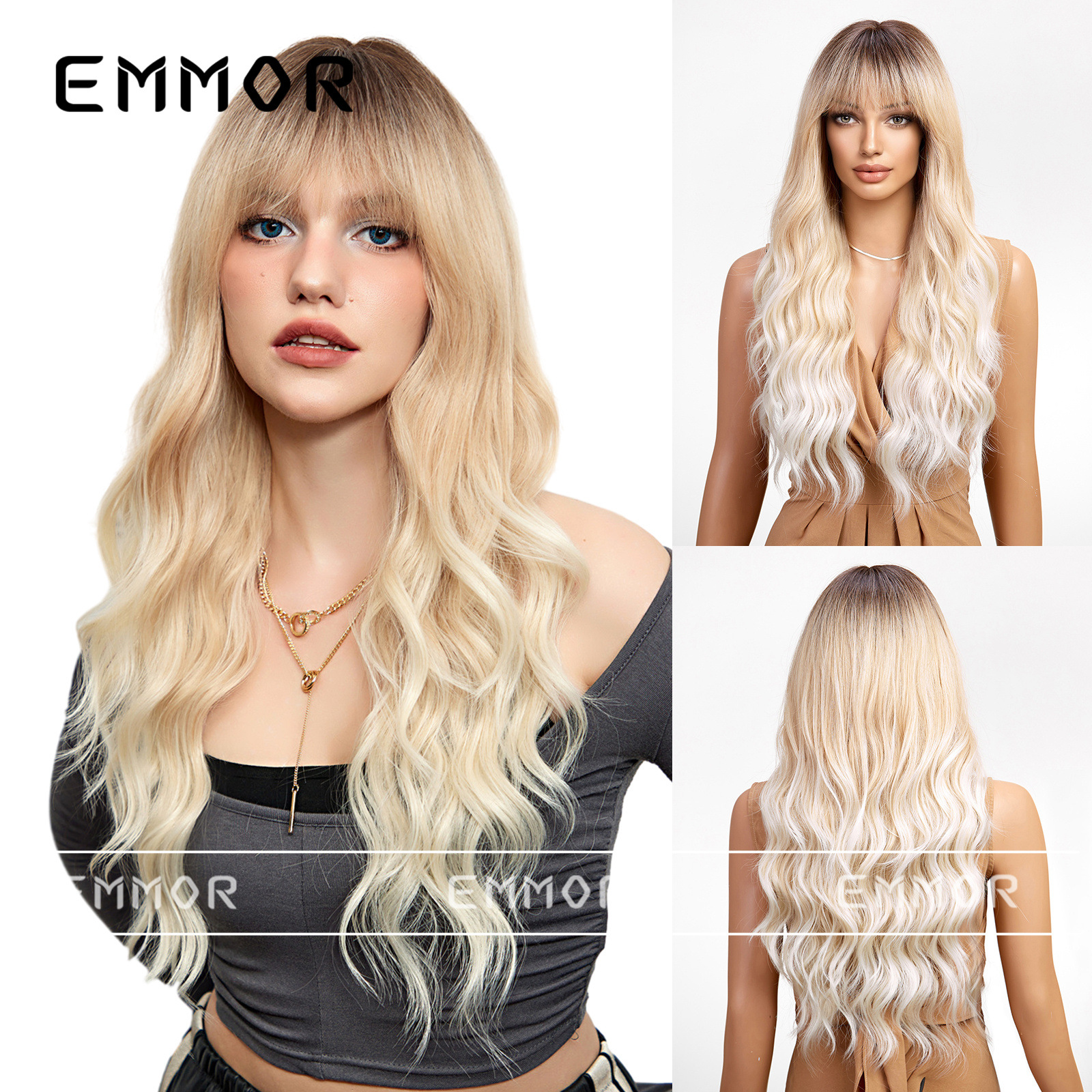 Marrón dorado teñido Rosa dibujos animados aire Bangs onda rizado Pelo Largo elegante mullido perezoso peluca cabeza completa forma