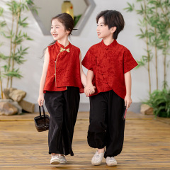 男の子の漢服の夏の新しい中国式のスーツの子供の国風の唐は国慶節の男の子の赤ちゃんの満1歳のドレスの男の子の時代の服を詰めます。