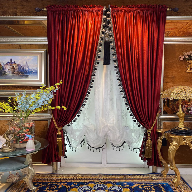 Cross-border exclusive for solid color living room bedroom sunshade flannel curtains finished wine red shading curtain fabric wholesale