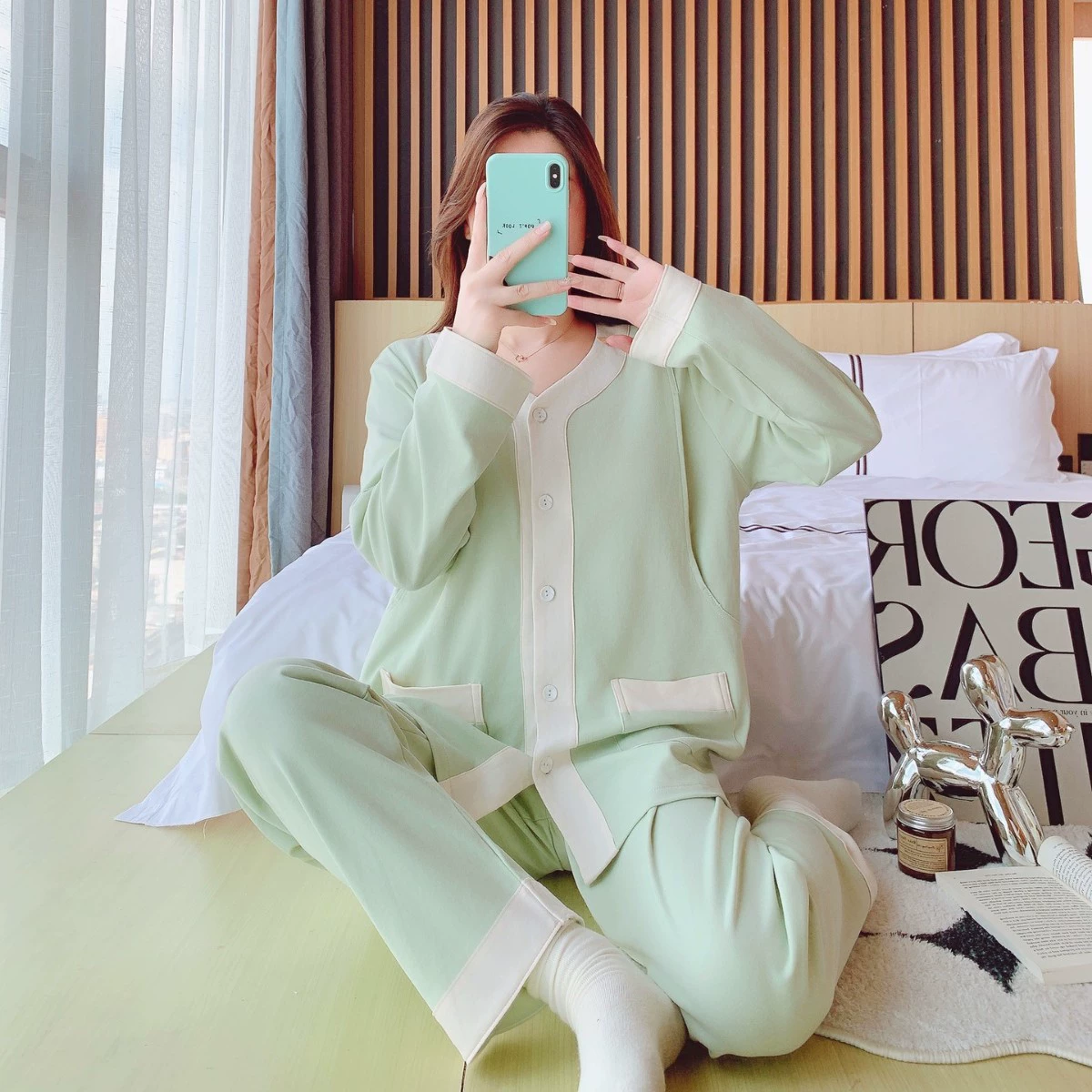 Осенние пижамы для беременных из чистого хлопка для беременных, домашняя одежда для кормящих женщин после родов с нагрудными подушечками на октябрь.