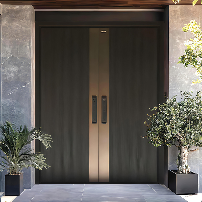 Entrance Door for Villa, Rural Self-Built House, Anti-Theft Door, Chinese-Style Simple Double-Door Entry, Copper Double-Opening Cast Aluminum