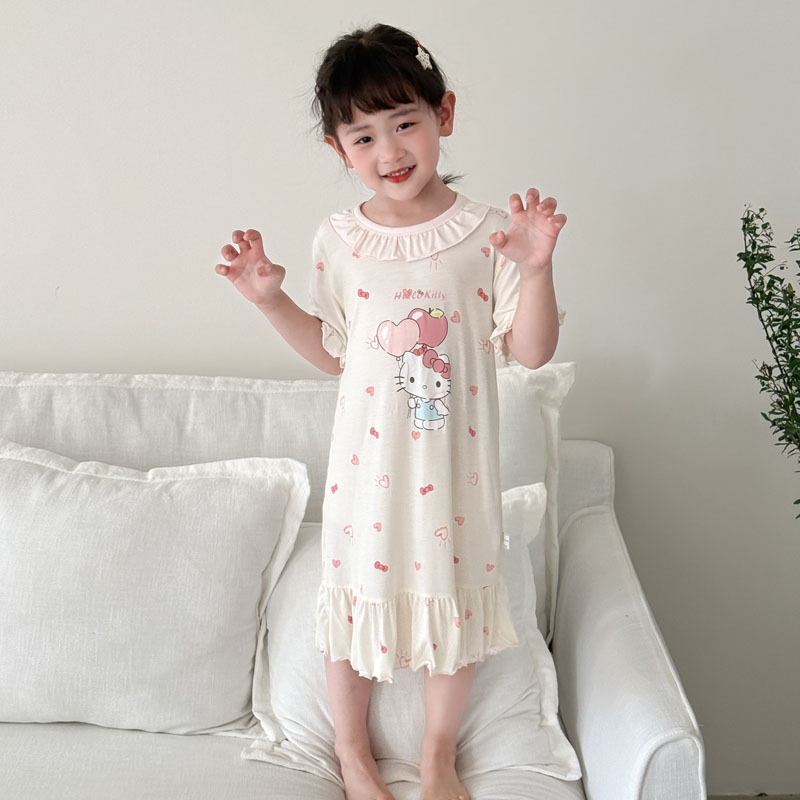 Girls' dress Princess Dress Children's Nightdress Women's Summer Thin Cartoon Printed Side Collar Baby Dress Category A